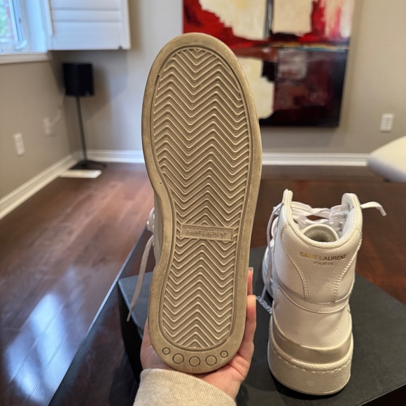 Saint Laurent White Leather High Top Sneakers - Picture 6 of 6